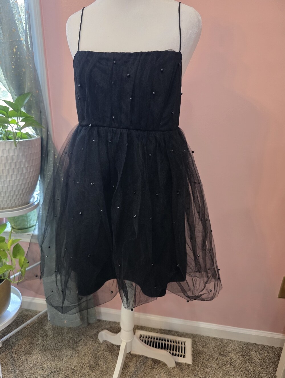 NWT Trixxi Black Beaded Tulle Mini Dress Size L